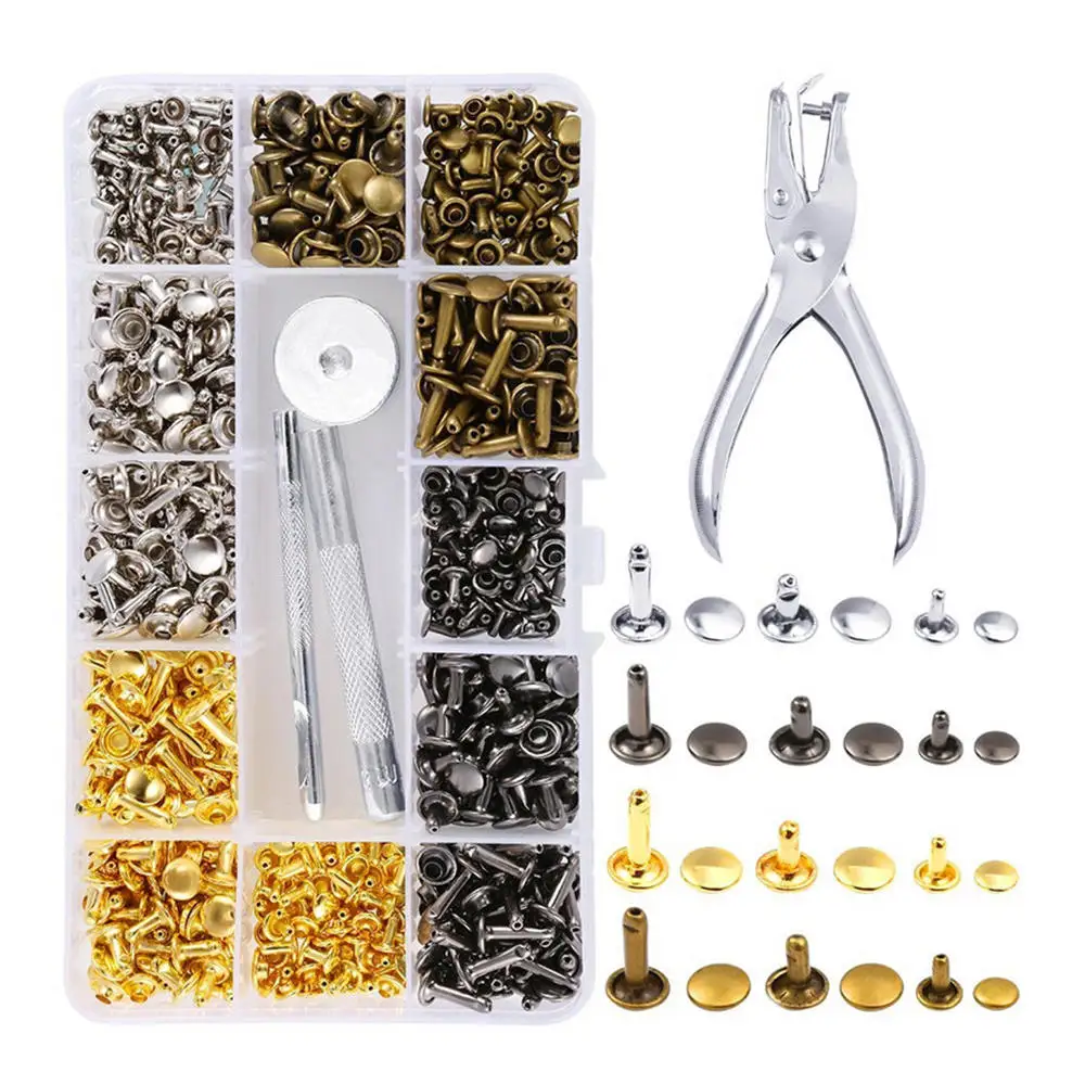 

360 Set New Leather Rivets Single Cap Rivets Tubular Metal Studs with Fixing Tool Kit for Leather Craft Repairing
