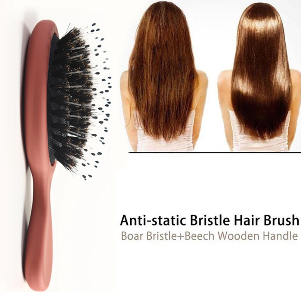 Women's Hair Brush Comb Natural Boar Bristle Anti-static Hairbrush Portable Scalp Massager Barber Accessories | Красота и