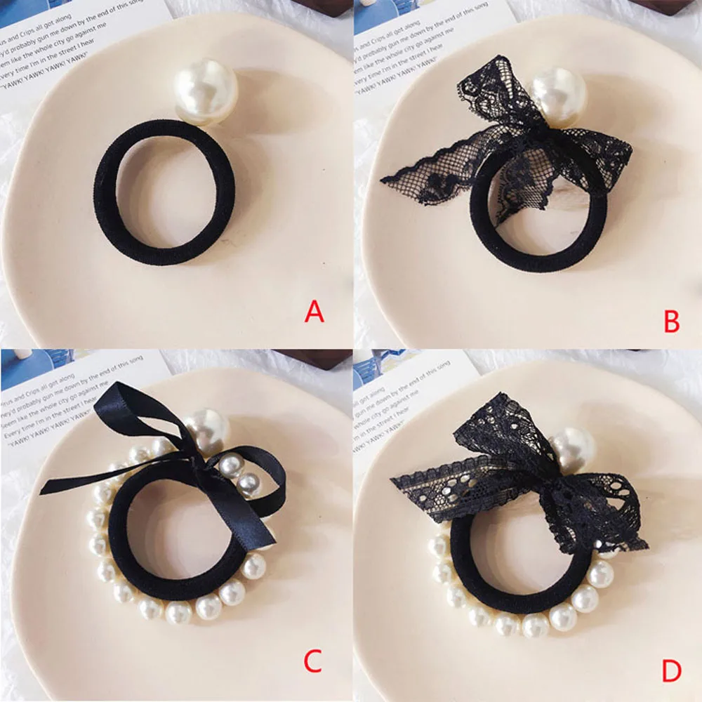 Женская кружевная резинка для волос элегантная эластичная с искусственным