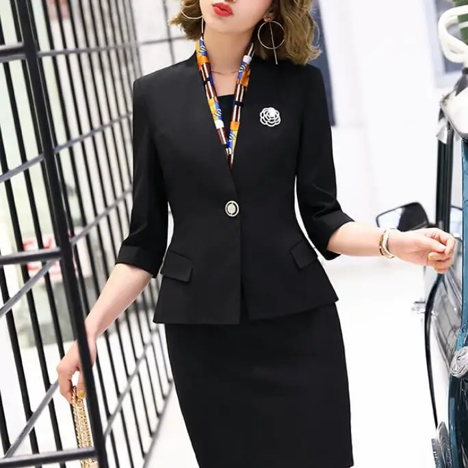 Dress Suits Office Ladies Wear Work Formal Business 2 Piece Set Plus Size Elegant Designs Spring Autumn Blazer Tops Dress Women