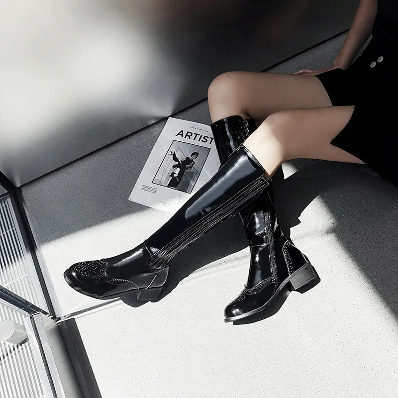 Женские сапоги до колена FEDONAS модные вечерние из лакированной кожи зимние теплые