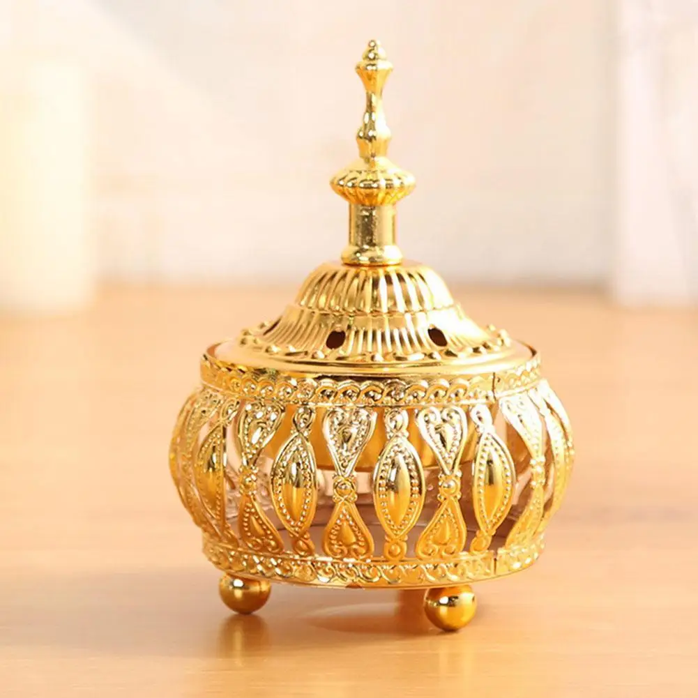

Small Electroplate Golden Metal Incense Burners Portable Porcelain Censer Buddhism Incense Burner Holder Home Tea House Yoga