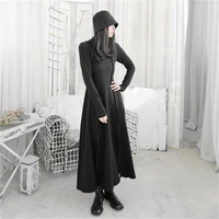 ladies long sleeve dress springsummer classic black waist slit design half high neck slim size skirt