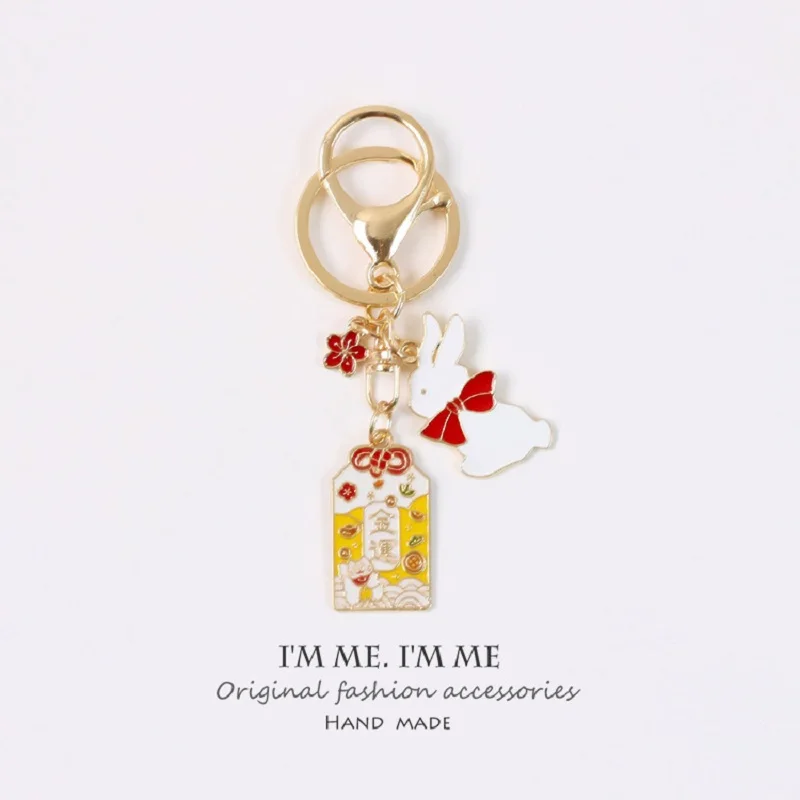 

Hot Japan Anime Rabbit Keychain For Women Men Cherry Blossom Key-Ring Car Bag Pendent Charm Airpods Key Holder Accessories