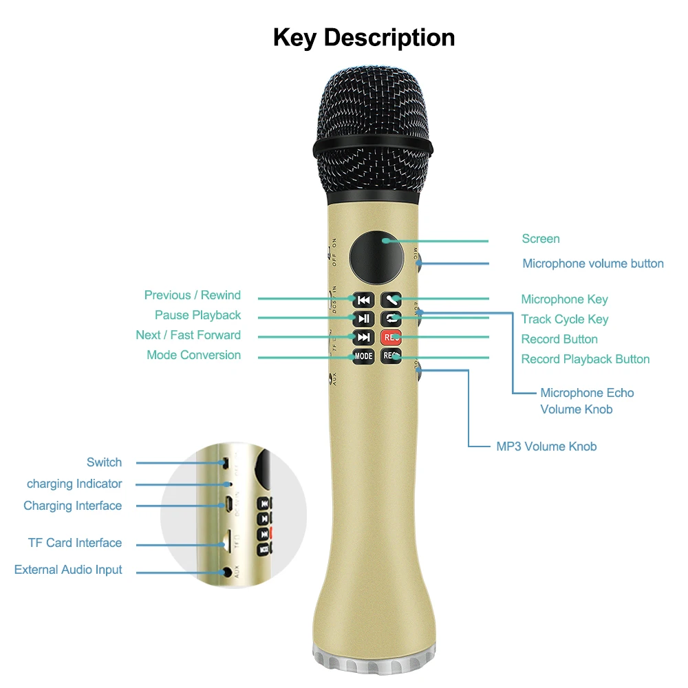 Новый беспроводной микрофон для караоке со светодиодным дисплеем WS858