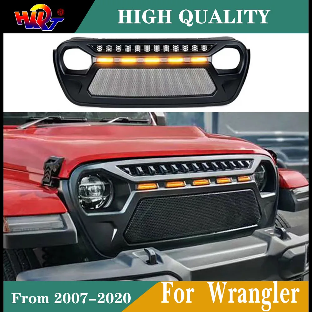 

Car Front Grill Grille Wiht LED Light Fit For Jeep Wrangler JK JL 2007-2020 Matt Black Race Grille Modified Parts