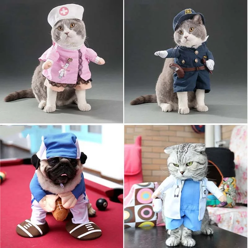 Костюм для кошки, собаки, полиция, ковбойские джинсы, доктор, медсестры, моряк, наряд, комбинезон для Хэллоуина, Униформа, одежда, ролевой косплей, платье, пальто