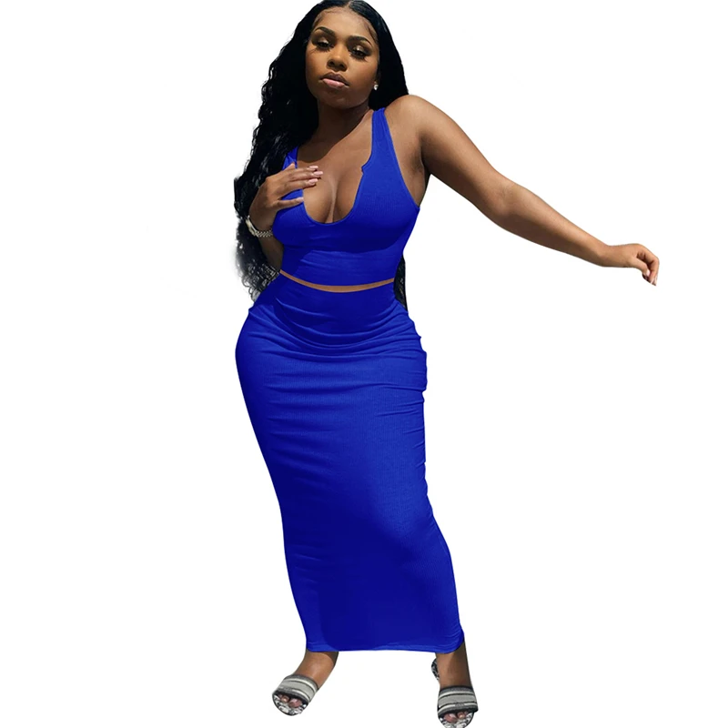 

Summer Dress Suit Women Two Piece Set V-Neck Sleeveless Vest Crop Top and Long Bodycon Skirts Sets Sexy Women's Sets Outfits
