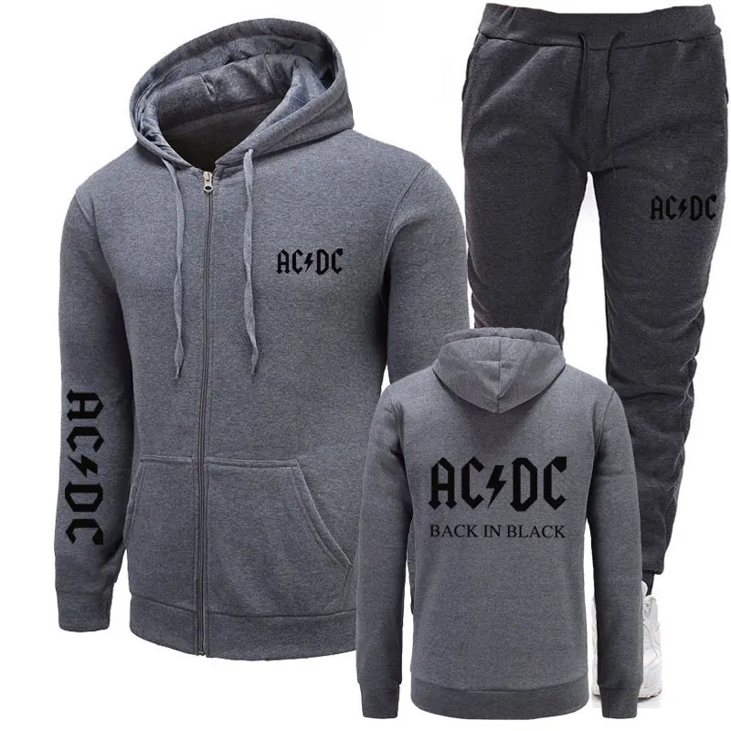 Бренд, толстовки+ штаны для мужчин, бренд AC/DC, рок-принт с графическими буквами, модная мужская спортивная одежда, повседневный мужской спортивный костюм, костюмы - Цвет: gray 2