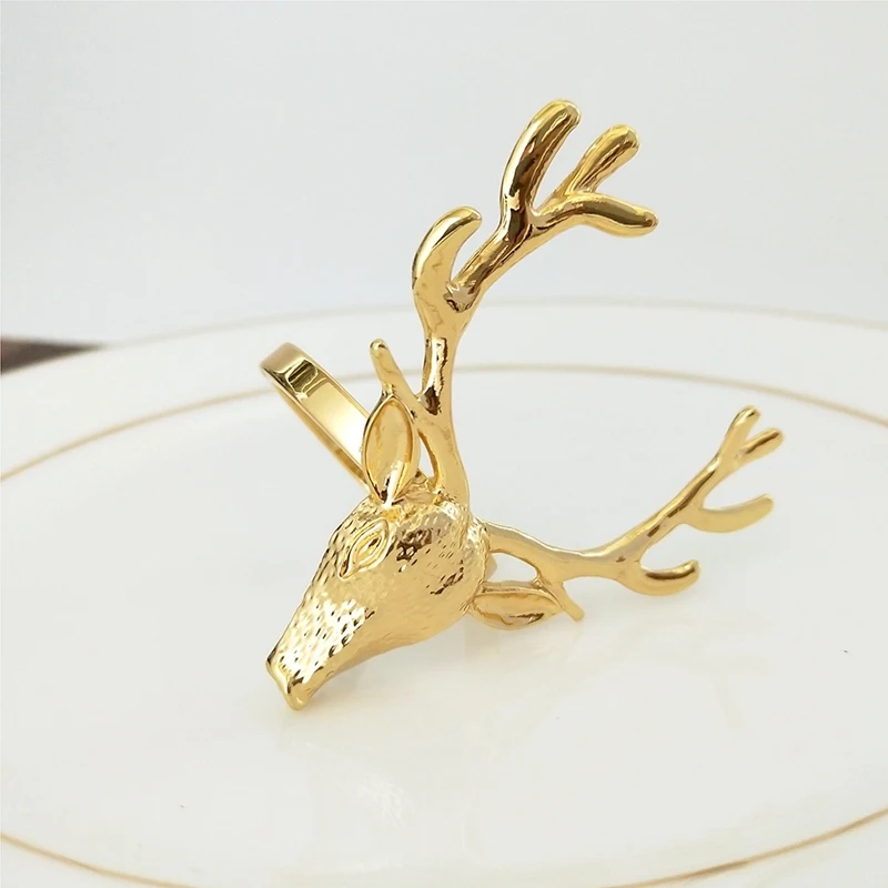 

6Pcs Gold Deer Head Napkin Buckle Christmas Deer Napkin Ring Hotel Decoration Cloth Buckle Metal Napkin Ring