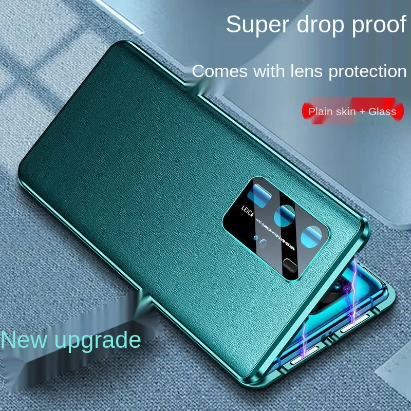 Кожаный стеклянный металлический магнитный деловой чехол для телефона Huawei P40 Pro