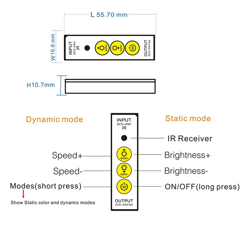 

DC5-24V IR 3Keys LED Dimmer Controller 17Keys Wireless Remote Control for CCT Color Temperature Strip Light Background Cabinet