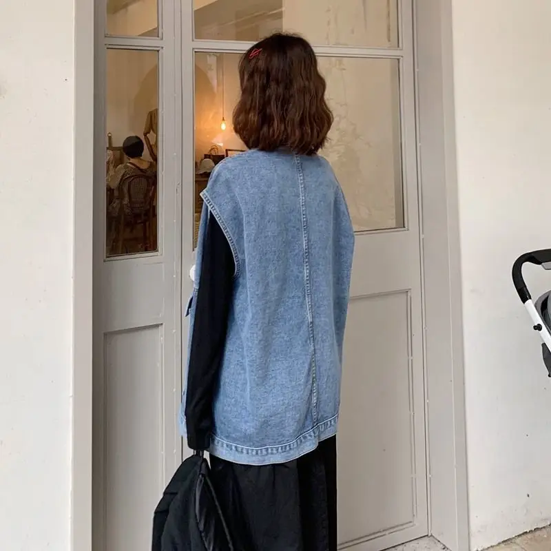 Джинсовые жилеты для женщин Новинка осени 2021 модная простая Стильная верхняя