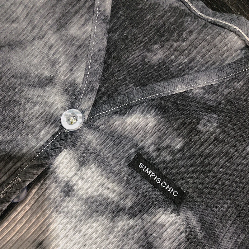 

Short Sleeve T-shirts Women Tie Dye Vintage Crop Tops Korean Style Design Single Breasted Streetwear Casual Trendy Hip Hop New