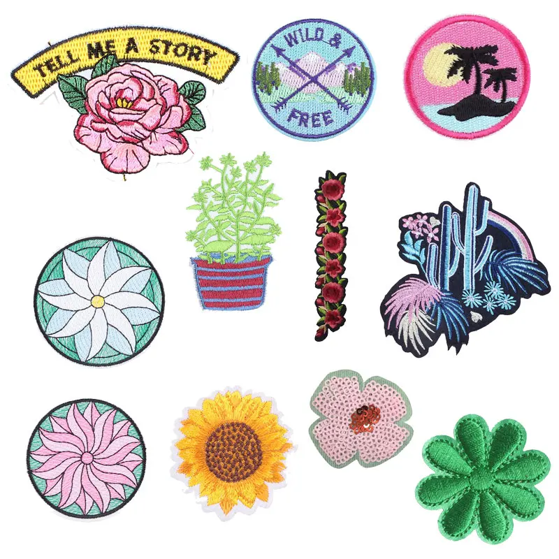 Нашивки с вышивкой в виде растений и цветов теплопередающие Аппликации нашивки