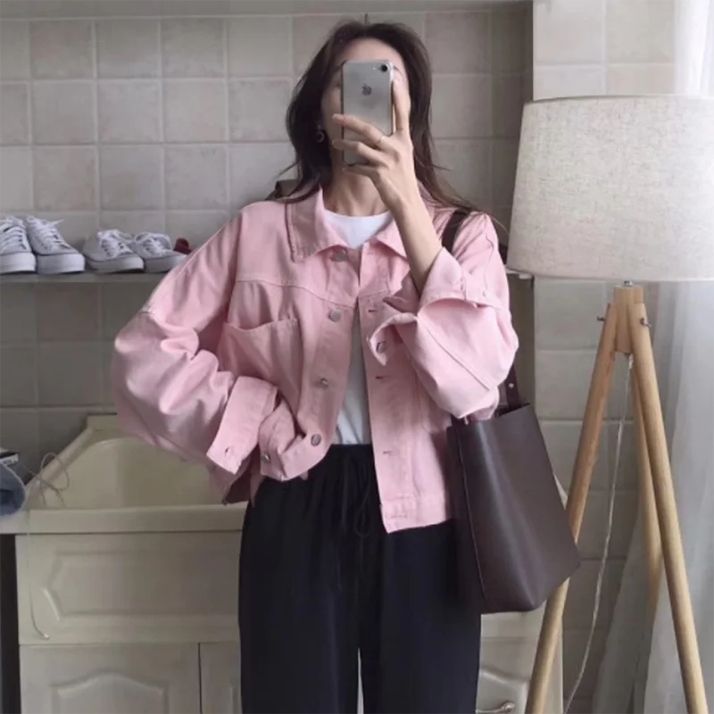 Куртка джинсовая женская с отложным воротником фиолетовая розовая |