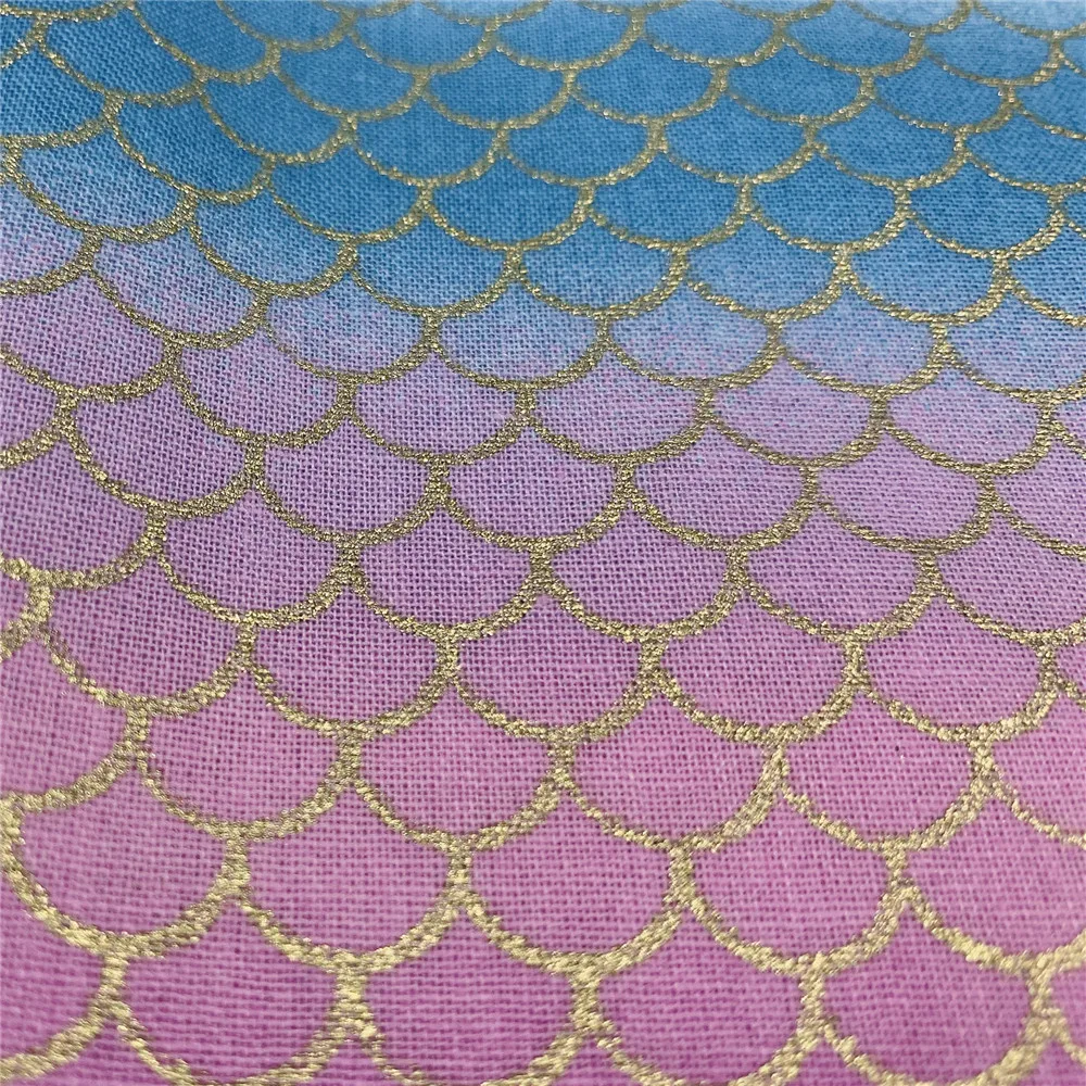 Розовая фиолетовая Золотая блестящая ткань из хлопка с рисунком рыбьей чешуи для