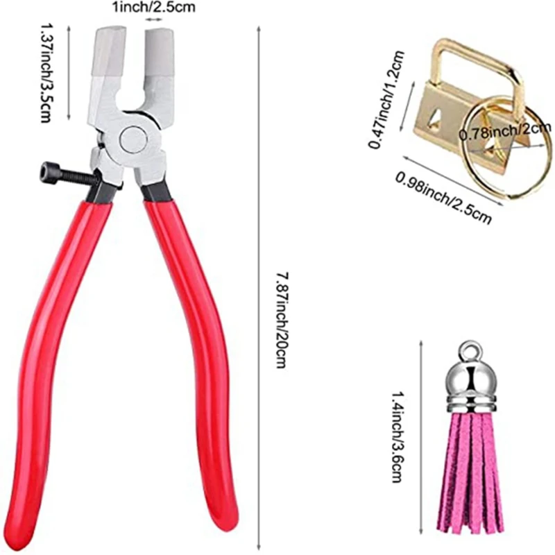 

61 Pcs Key Fob Hardware Set with Pliers Leather Tassels for Wristlet Clamp Key Lanyard Key Chain Making Supply