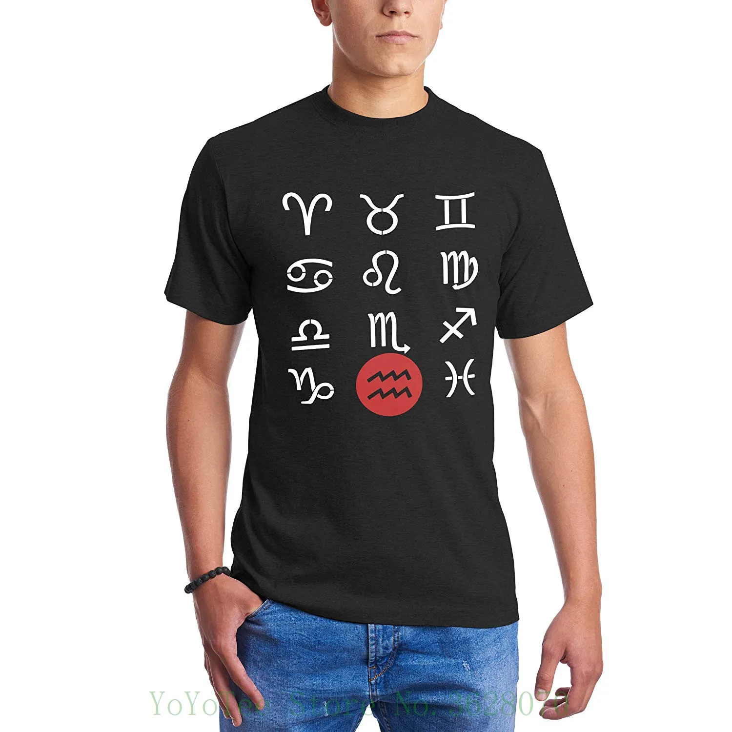 

Chilltee The Aquarius Zodiac Sign In Red Circle With All Zodiacs Signs T-shirts For Men Men's Funny Harajuku Tshirt