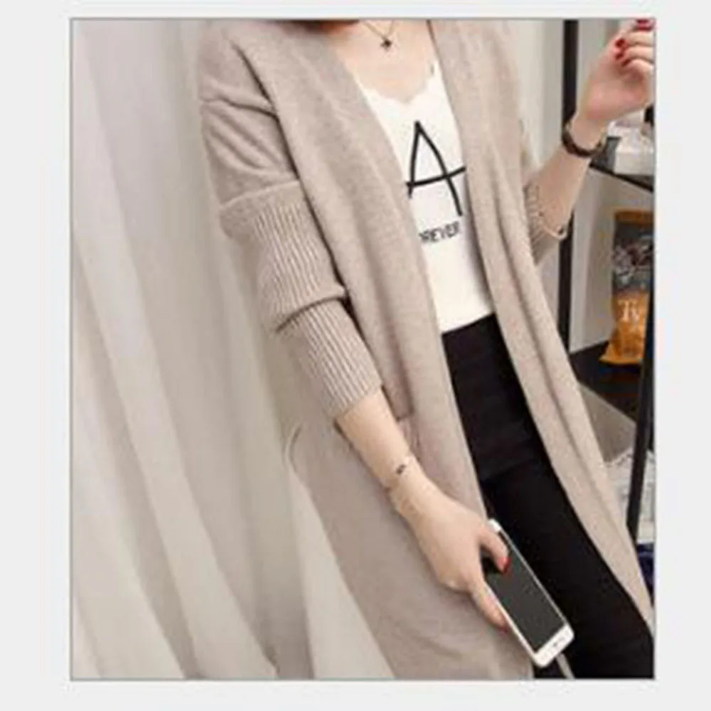 Хаки длинный кардиган женский кашемировый однотонный вязаный свитер рукав осень