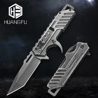 huangfu d2 steel folding knife heavy duty hunting outdoor knife self defense military combat knife all steel handle