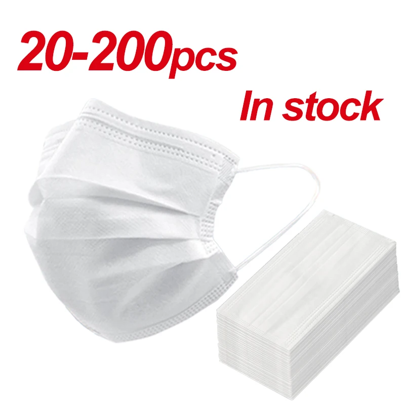 Белый Одноразовые Маски нетканые Водонепроницаемый против загрязнения 3 слойные