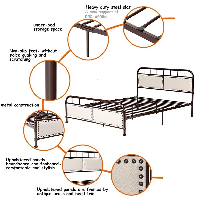 Металлическая рама для кровати Queen size платформа кровать с мягкой панелью