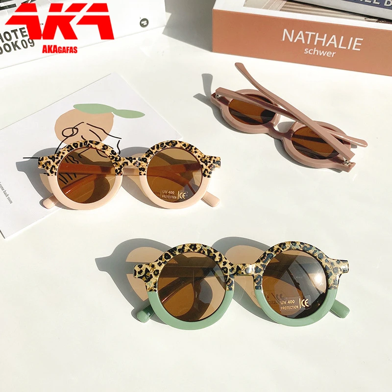 

AKAgafas Leopard Sunglasses 2021 Double Color Cartoon Bear Shape Round Sunglasses Boy/Girl Kid Retro Sunglasses Protection UV400