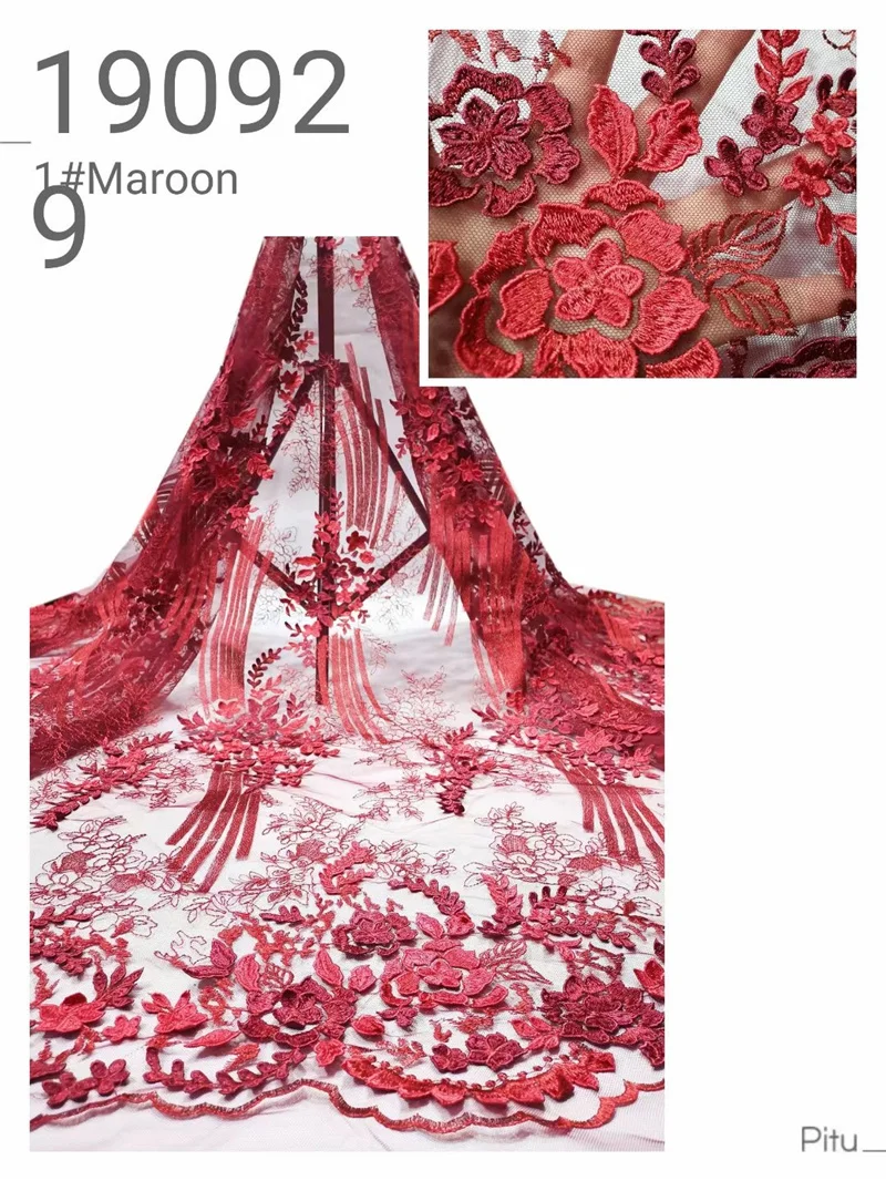 

PGC Red African Guipure Lace Fabric 2021 High Quality Tulle Lace Material Nigerian French Lace Fabric For Wedding Dress NI5125-1