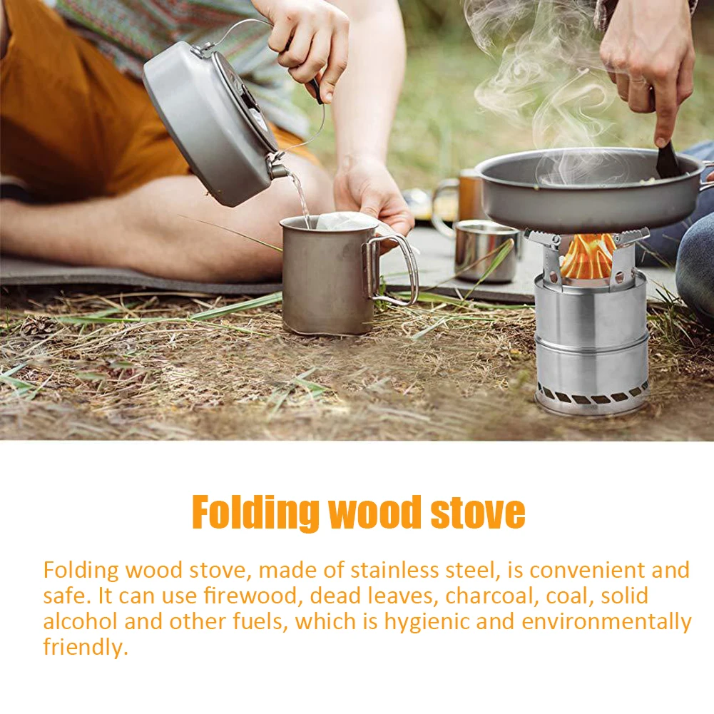 

Folding Wood Stove Outdoor Stove Lightweight Portable Stainless Steel Stove with Blowing Firebar for Camping Cooking Picnic