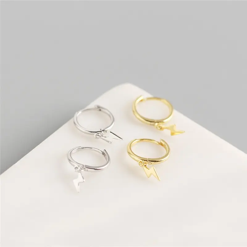 

A00669 Minimalist Unisex Huggie Lightning Stud Earrings for Women Genuine 925 Sterling Silver Punk Rock Street Jewelry