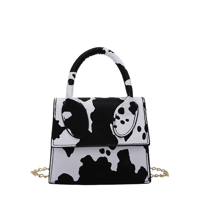 

2021 New mini hand-held small bag with cow pattern printed small square bag Korean chain One Shoulder Messenger Bag