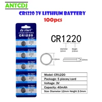cr1220 100pcs 3v lithium button battery br1220 lm1220 dl1220 coin cell batteries 40mah for watch electronic toy remote control
