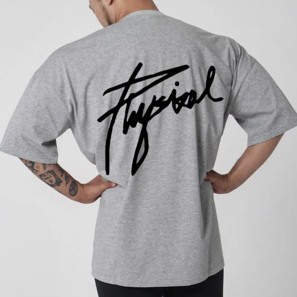 

Мужская свободная футболка, Повседневная хлопковая футболка с коротким рукавом и принтом для занятий в тренажерном зале, летняя спортивная...