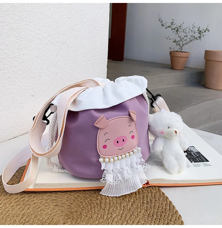 

Cartoon Pink Pig Drawstring Bucket Bag Canvas Bag School Korean Versatile Single Shoulder Bag Cute Girl Panelled Drawstring Bag