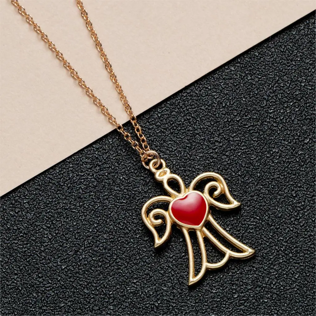 Массивное ожерелье QIMING с крыльями ангела красным любовным сердцем религиозные