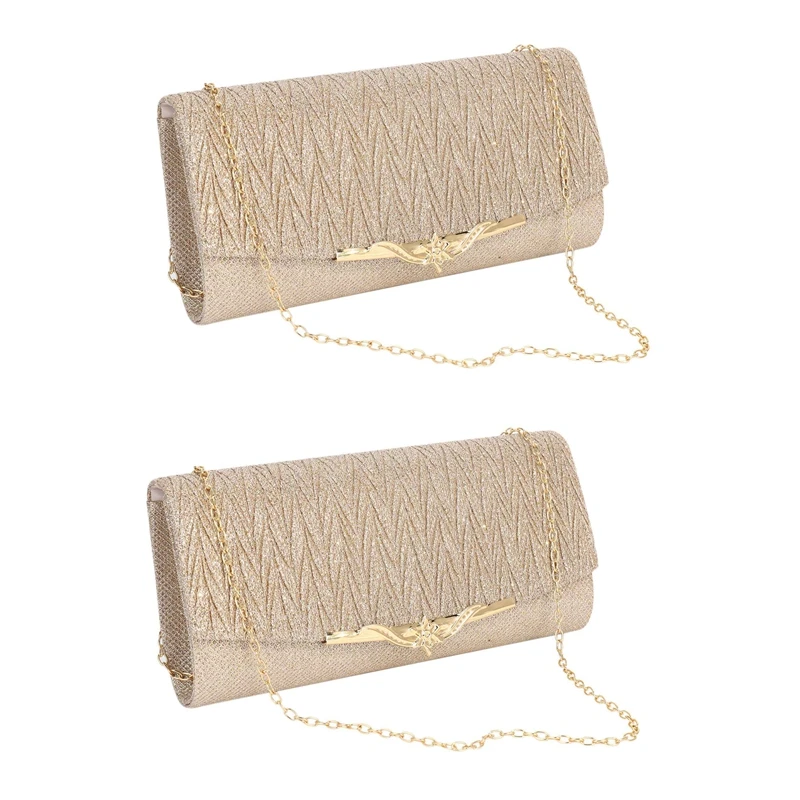 

NEW-2X Women Evening Bag Party Banquet Glitter Bag For Women Girls Wedding Clutches Handbag Chain Shoulder Bag(champagne)