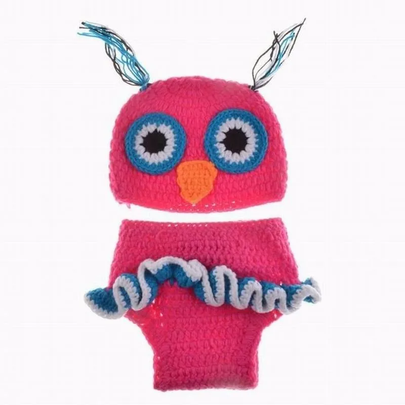 

Animal Infant Newborn Crochet Knitting Clothes Handmade Owl Beanie Hat\ Photography Props Diaper Cover