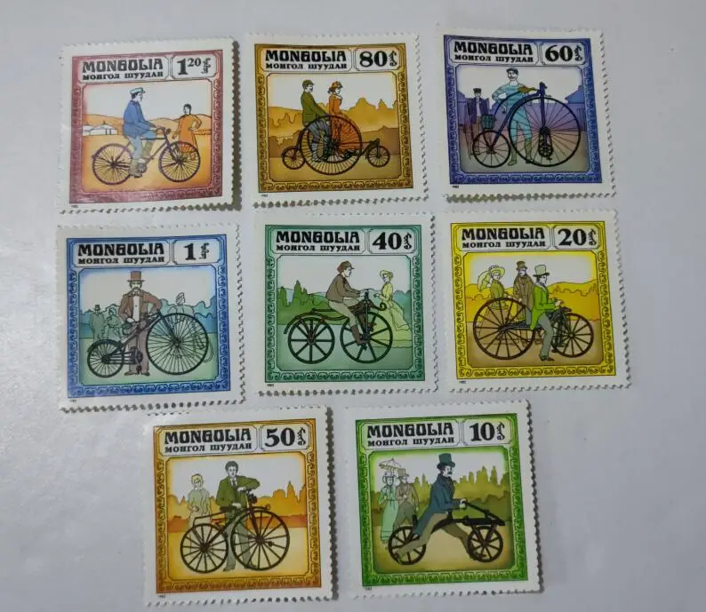 8 шт монгольские марки 1982 велосипед с долгой историей почтовая коллекция