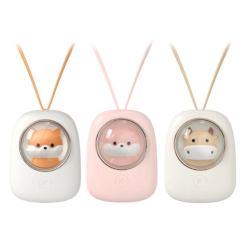 T3EB Portable Cute Fan USB Neckband Mini Space Capsule Fan with Night Light