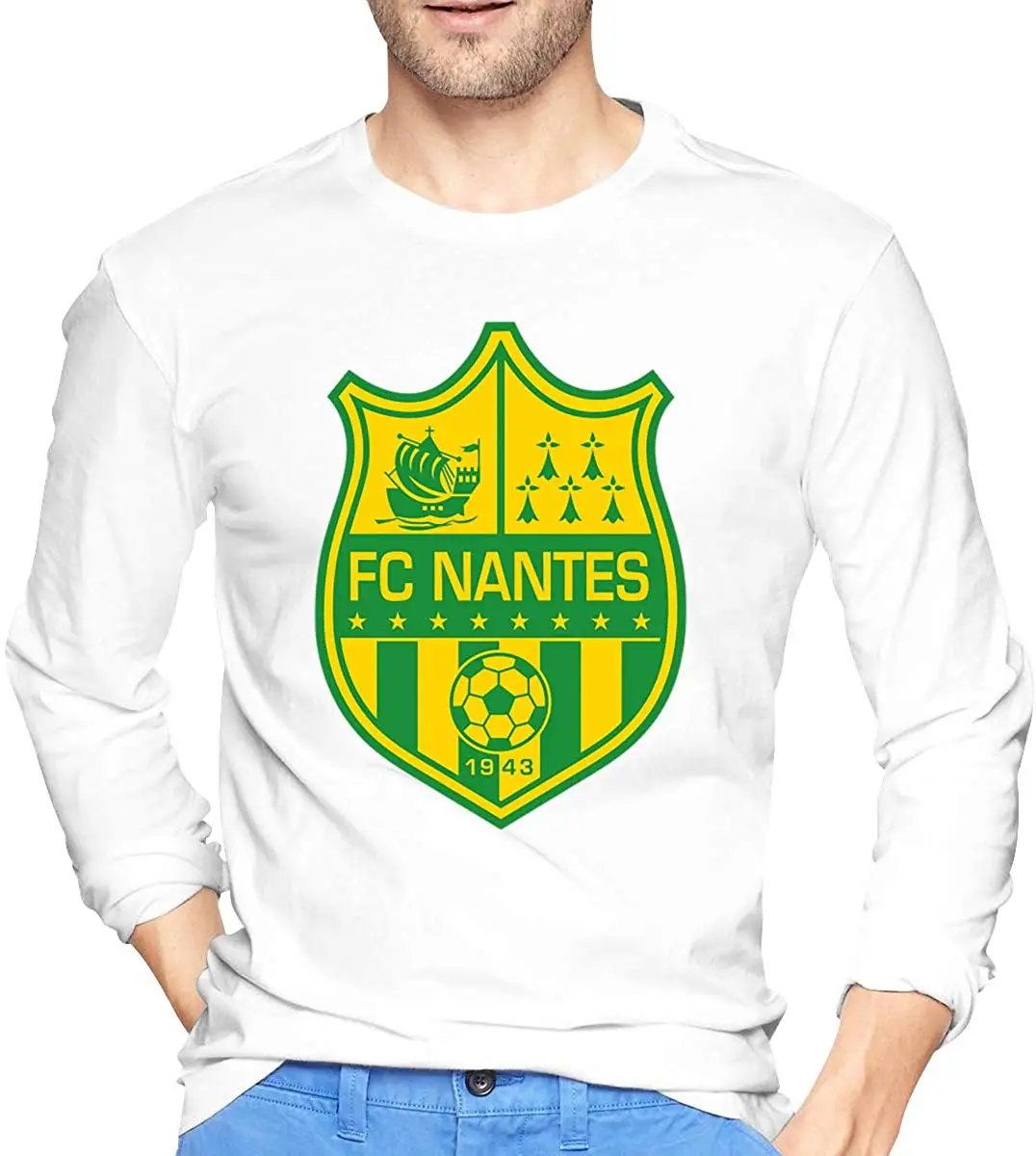 Мужская футболка TSDFC FC Nantes Повседневная с 3D принтом и длинными рукавами белые