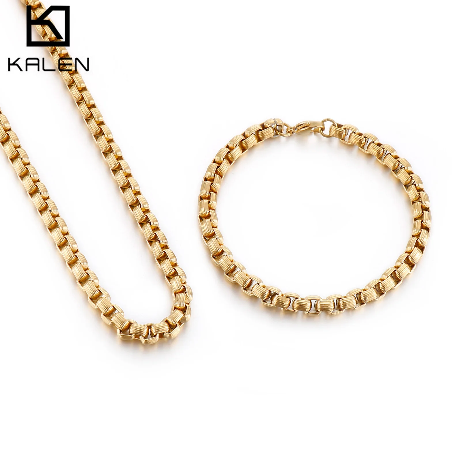 

6mm 3 Color Stainless Steel Classic Link Chain Necklace & Bracelet Jewelry Set