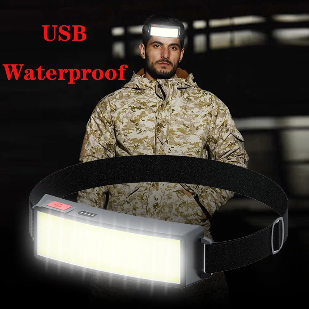 

Strong Power COB LED Headlight USB Rechargeable Headlamp Portable Waterproof Head Lamp Outdoor Flashlight Head Light