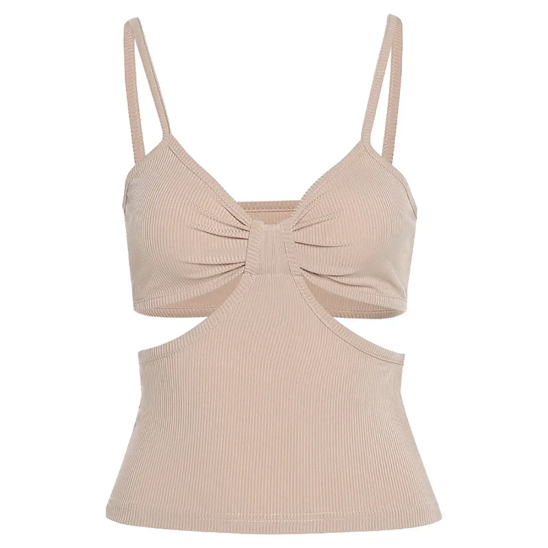 

2021 Knit Crop Top Women Sleeveless Y2K Basic T Shirts Casual Summer Shoulder V Neck Tank Top Vintage Fashion