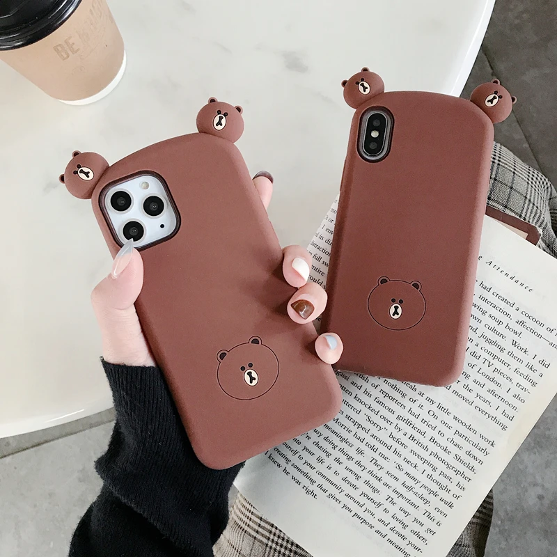 Милый силиконовый чехол с 3D медведем для Apple iPhone 6 6s 7 8 Plus 11 Pro Max мультяшный