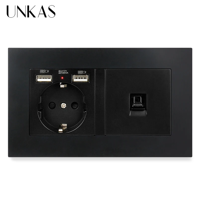 UNKAS ПК Пластик Панель настенная розетка стандарта ЕС 2 USB зарядка Порты и разъёмы