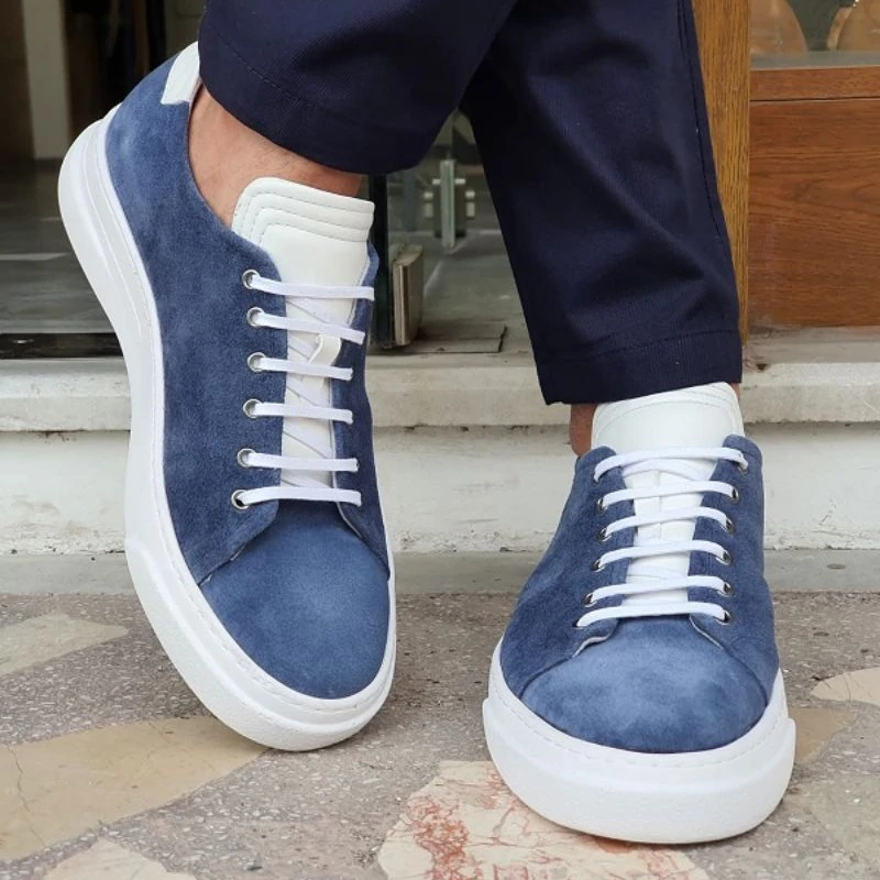 

2021 Autumn and Winter New Men Blue Suede Low Top Casual Sports Shoes Comfortable Thick Soled Color Matching Men Shoes KA574