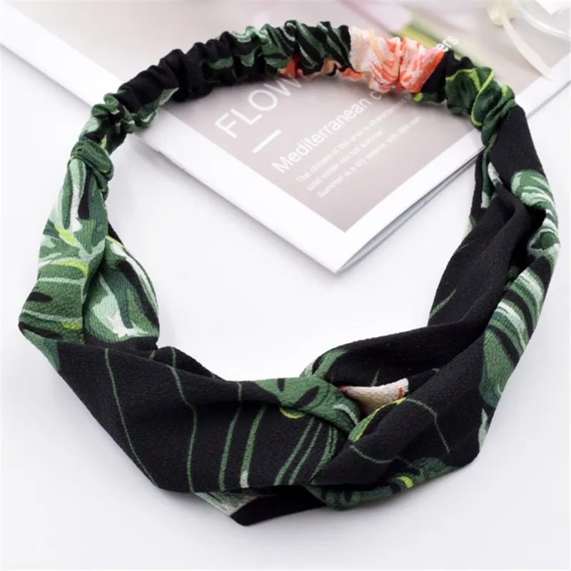Женская Ретро тропическая растительная лента для волос крестообразная Взрывная