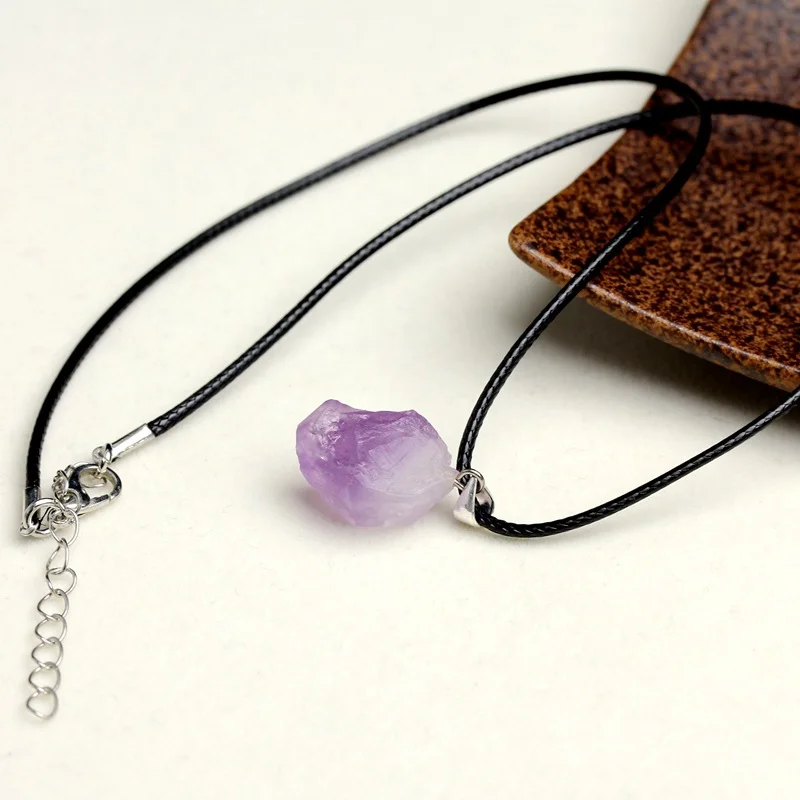 

Natural Stone Purple Pendant Necklace Amethysts Crystal Brazil Druzy Irregular Shape Lavender Chakra Jewelry Necklace