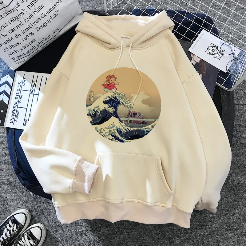 

Spirited Away Hoodies Ponyo The Great Wave Off Kanagawa Hoodies Anime Harajuku Ogino Chihiro Print Pullover Men Women Sweatshirt
